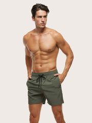 Manfinity Swimmode Men Zip Pocket Drawstring Waist Swim Trunks Army Green