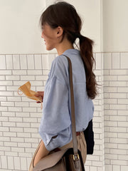 DAZY Button Up Drop Shoulder Shirt Dusty Blue