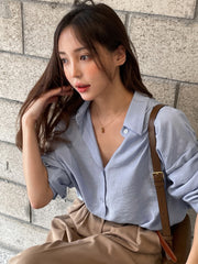 DAZY Button Up Drop Shoulder Shirt Dusty Blue