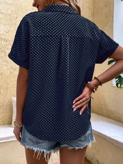 EMERY ROSE Polka Dot Print Batwing Sleeve Shirt Navy Blue