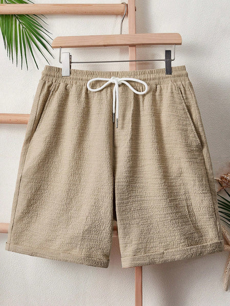 Manfinity VCAY Men Drawstring Waist Slant Pocket Shorts Baggy Board Linen Cool Plain Khaki Vacation Boho Khaki