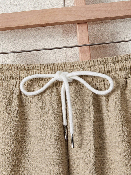 Manfinity VCAY Men Drawstring Waist Slant Pocket Shorts Baggy Board Linen Cool Plain Khaki Vacation Boho Khaki