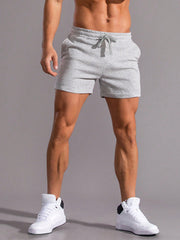 Manfinity Homme Men Drawstring Waist Shorts Jogger Plain Light Grey Gym Athletic Light Grey