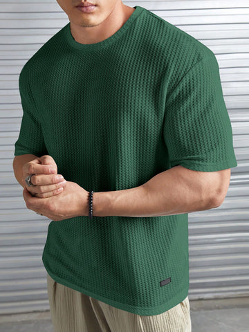 Manfinity Modomio Loose Fit Men's Solid Waffle Knit Short Sleeve Tee Dark Green