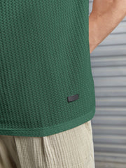 Manfinity Modomio Loose Fit Men's Solid Waffle Knit Short Sleeve Tee Dark Green
