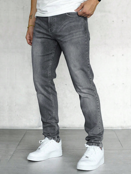 Men Slant Pocket Jeans Grey