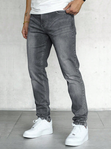 Men Slant Pocket Jeans Grey