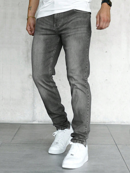 Men Slant Pocket Jeans Grey