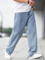 Manfinity Hypemode Loose Fit Men's Cotton Jeans With Slant Pockets Baggy Long Washed Skater Jean Cargo Plain Light Blue Going Out Y2K Friends Light Wash