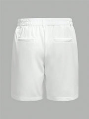 Manfinity RelaxMax Men's Elastic Waist Straight Shorts Crochet Board Nylon Cool Yee Haw Plain All White Vacation Sexy Husband White