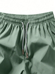 Men Drawstring Waist Shorts Dark Green