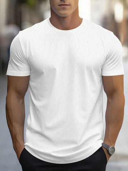 Manfinity Homme Men's Solid Color Round Neck Short Sleeve T-Shirt White