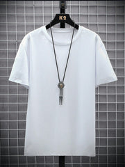 Manfinity Homme Men's Solid Color Round Neck Short Sleeve T-Shirt White