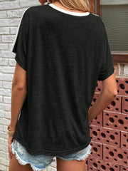SHEIN Clasi Color Block Hollow Out Short Sleeve T-Shirt Light Grey