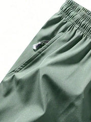 Men Drawstring Waist Shorts Dark Green