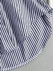 INAWLY Women's Oversized Striped Casual Shirt, Short Front Long Back Design,Long Sleeve Tops Navy Blue