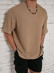 Manfinity RSRT Men Solid Color Beach Plain Textured Short Sleeve T-Shirt, Boyfriend Gift, For Going Out Multicolor