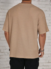 Manfinity RSRT Men Solid Color Beach Plain Textured Short Sleeve T-Shirt, Boyfriend Gift, For Going Out Multicolor