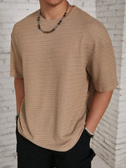 Manfinity RSRT Men Solid Color Beach Plain Textured Short Sleeve T-Shirt, Boyfriend Gift, For Going Out Multicolor