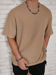 Manfinity RSRT Men Solid Color Beach Plain Textured Short Sleeve T-Shirt, Boyfriend Gift, For Going Out Multicolor