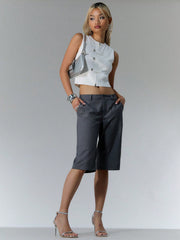 MUSERA Business Woven Tailored Longline Shorts Spring Summer 90's Grey