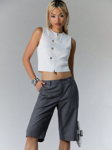 MUSERA Business Woven Tailored Longline Shorts Spring Summer 90's Grey