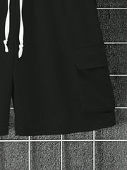 Manfinity Homme Men's Solid Color Short Sleeve Round Neck T-Shirt And Drawstring Waist Shorts 2pcs/Set Black