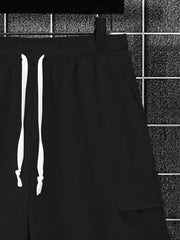 Manfinity Homme Men's Solid Color Short Sleeve Round Neck T-Shirt And Drawstring Waist Shorts 2pcs/Set Black