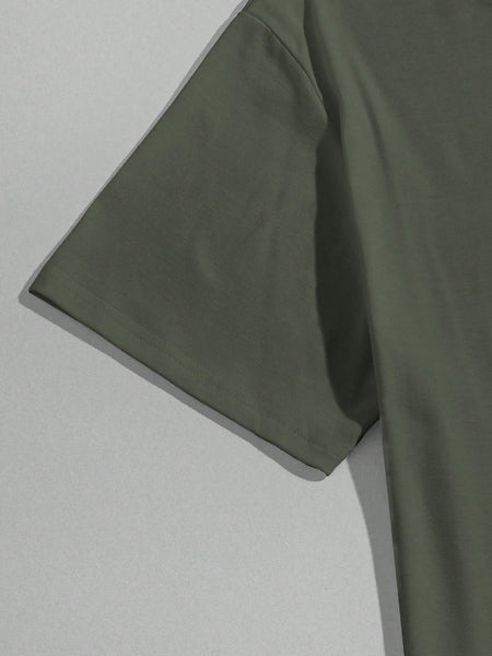 Manfinity Homme Men's Solid Color Round Neck Short Sleeve Casual T-Shirt Army Green