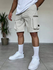 Manfinity EMRG Men's Zipper Design Drawstring Waist Summer Shorts Cargo Plain Cream Street Wear Light Grey