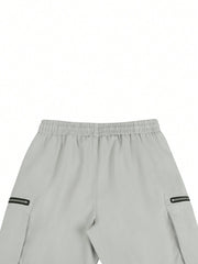 Manfinity EMRG Men's Zipper Design Drawstring Waist Summer Shorts Cargo Plain Cream Street Wear Light Grey