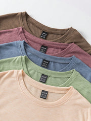 INAWLY Crew Neck Solid Color Short Sleeve Women's T-Shirt Multicolor