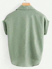 SHEIN LUNE Rolled Cuff Knotted Hem Shirt Mint Green