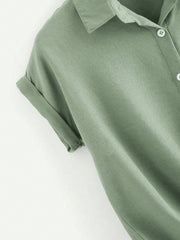 SHEIN LUNE Rolled Cuff Knotted Hem Shirt Mint Green