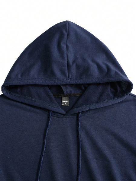 Manfinity Homme Men Summer Daily Wear Plain Hoodie And Shorts Set Navy Blue