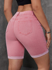 Ladies Rolled-Up Stylish Casual Jeans Shorts Red