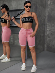 Ladies Rolled-Up Stylish Casual Jeans Shorts Red