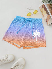 EMERY ROSE Women Vacation Style Palm Tree Printed Loose Drawstring Shorts Multicolor