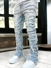 Men Ripped Frayed Skinny Jeans Light Wash