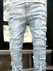 Men Ripped Frayed Skinny Jeans Light Wash