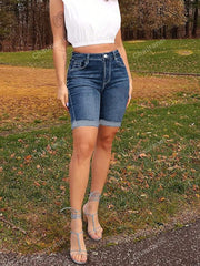 Casual Washed Stretch Denim Shorts, Spring/Summer Blue