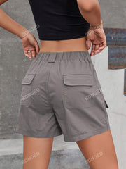 Women Solid Color Casual Loose Cargo Shorts, Versatile Design Light Grey