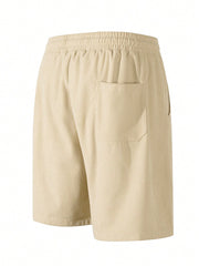 Men's Solid Color Drawstring Shorts With Pockets, Summer Casual Shorts Khaki