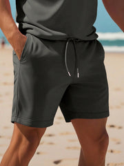 Manfinity Dauomo Men Solid Polo Shirt & Drawstring Waist Shorts Dark Grey