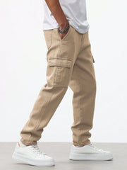 Manfinity RivetRise Men Flap Pocket Side Cargo Jeans Khaki