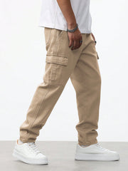 Manfinity RivetRise Men Flap Pocket Side Cargo Jeans Khaki