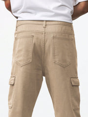 Manfinity RivetRise Men Flap Pocket Side Cargo Jeans Khaki