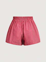 SHEIN MOD Women's Casual Loose Hi-Letter Striped Waistband Elastic Waist Shorts Red