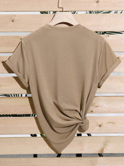 SHEIN Women's Solid Color Simple Crewneck Short-Sleeved Summer T-Shirt, Daily Wear Mocha Brown