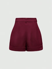 ROMWE Hippie Women's Vacation Casual Floral Embroidered Shorts Burgundy